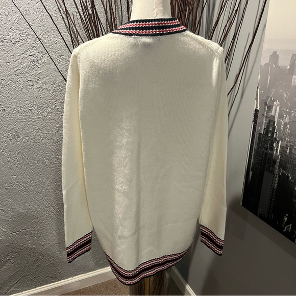 🍒TOMMY HILFIGER CREAM CABLE KNIT VARSITY CARDIGAN SIZE LARGE🍒 - Picture 6 of 8